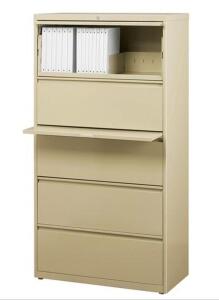 DESCRIPTION: (1) LATERAL FILE BRAND/MODEL: HIRSH/14979 INFORMATION: PUTTY/5-DRAWERS RETAIL$: 1702.4 SIZE: 30"W X 18.63"D X 67.63"H QTY: 1