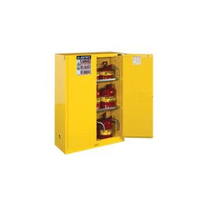 DESCRIPTION: (1) FLAMMABLE SAFETY CABINET BRAND/MODEL: JUSTRITE/894520 INFORMATION: YELLOW/CAPACITY: 45 GAL RETAIL$: 1,484.00 SIZE: 60.5"H X 39.5"W X