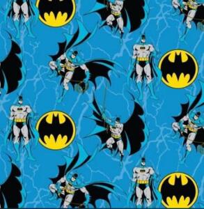 DESCRIPTION: (2) ROLL BATMAN FABRIC BRAND/MODEL: DC COMICS/520238AYC1.5WM INFORMATION: BLUE & BLACK/MASHING MACHINE SAFE RETAIL$: 11.00 EACH SIZE: 1.5