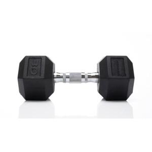 DESCRIPTION: (2) HEX RUBBER DUMBELL WEIGHT BRAND/MODEL: TRU-GRIT/BELL1030 INFORMATION: FIRE-RESISTANT/CHROME HANDLE RETAIL$: 25.78 EACH SIZE: 30 LBS Q