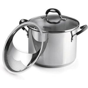 DESCRIPTION: (1) COVERED STOCK POT BRAND/MODEL: TRAMONTINA/80126/529B INFORMATION: STAINLESS STEEL/TRI-PLY BASE RETAIL$: 55 SIZE: 16-QT QTY: 1