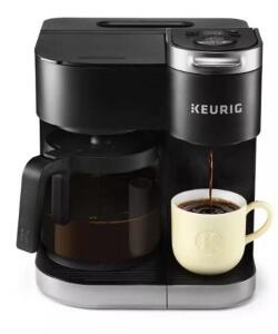 DESCRIPTION: (1) K-DUO COFFEE MAKER BRAND/MODEL: KEURIG/5000204976 INFORMATION: BLACK/WATER RESERVOIR: 60 OZ. RETAIL$: 79 SIZE: 15.75"L X 15.75"W X 15