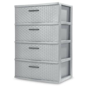 DESCRIPTION: (1) WEAVE TOWER STORAGE BOXES BRAND/MODEL: STERILITE/2540LAB6A INFORMATION: CEMENT GRAY/4-DRAWERS RETAIL$: 63.99 SIZE: 21-7/8"W X 15-7/8"