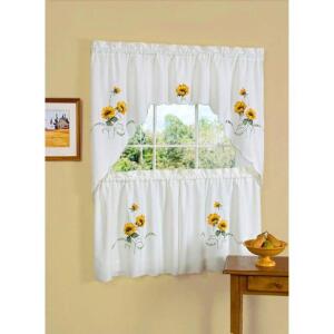 DESCRIPTION: (3) EMBELLISHED CURTAIN & SWAG SET BRAND/MODEL: SUNSHINE/SSTS36YL12 INFORMATION: WHITE & YELLOW RETAIL$: 35.37 EACH SIZE: 58" X 36" QTY: