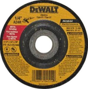 DESCRIPTION: (3) PACK OF (10) DEPRESSED CENTER WHEEL BRAND/MODEL: DEWALT/DW4514 INFORMATION: GRIT: 24/VERY COARSE/ALUMINUM OXIDE RETAIL$: 30.70 PER PK