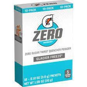 DESCRIPTION: (6) BOXES OF (10) SPORTS DRINK CONCENTRATE PACKETS BRAND/MODEL: GATORADE ZERO INFORMATION: GLACIER FREEZE RETAIL$: $5.00 EA SIZE: 1.08 OZ