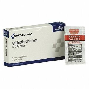 DESCRIPTION: (6) BOXES OF (10) ANTIBIOTIC OINTMENT BRAND/MODEL: FIRST AID ONLY #11A308 RETAIL$: $3.83 EA SIZE: 0.9 G PACKETS QTY: 6