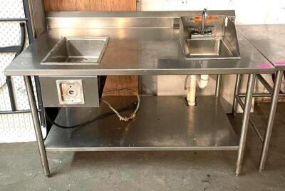 DESCRIPTION: 5' SINGLE WELL STEAM TABLE WITH HAND SINK AND UNDER SHELF INFORMATION: WELDED LEGS SIZE: 60"X36" QTY: 1