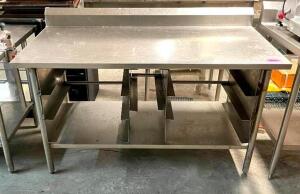 DESCRIPTION: 5' STAINLESS STEEL TABLE WITH BACKSPLASH AND UNDER SHELF INFORMATION: WELDED LEGS QTY: 1