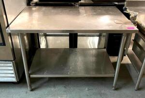 DESCRIPTION: 4' STAINLESS STEEL TABLE WITH UNDERSHELF AND CAN OPENER INFORMATION: WELDED LEGS QTY: 1