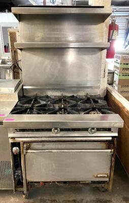 DESCRIPTION: 36" 6-BURNER GAS RANGE WITH OVEN AND 2-TIER SHELF BACKSPLASH BRAND/MODEL: JADE RANGE QTY: 1