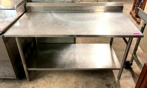 DESCRIPTION: 5' STAINLESS STEEL TABLE WITH BACKSPLASH AND UNDER SHELF INFORMATION: WELDED LEGS SIZE: 60"X30" QTY: 1