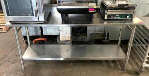 DESCRIPTION: 6' STAINLESS STEEL TABLE WITH BACKSPLASH WITH UNDERSHELF INFORMATION: WELDED LEGS QTY: 1