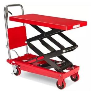 DESCRIPTION: (1) MANUAL LIFT TABLE BRAND/MODEL: ULINE/H-1784 INFORMATION: RED/LOAD CAPACITY: 770 LBS RETAIL$: 675.00 SIZE: 13-3/4" TO 51"H X 36"W X 20
