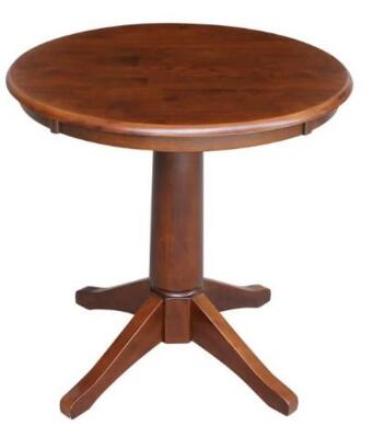 DESCRIPTION: (1) PEDESTAL TABLE BRAND/MODEL: JOHN THOMAS/T581-30RT INFORMATION: ESPRESSO/NATURAL WOOD RETAIL$: 293.00 SIZE: 30"H X 30"L X 42"H QTY: 1