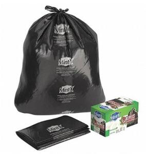 DESCRIPTION: (1) PACK OF (100) RECYCLED TRASH BAG BRAND/MODEL: MINT-X/MX4347STB INFORMATION: BLACK/RODENT-REPELLANT RETAIL$: 55.89 PER PK OF 100 SIZE: