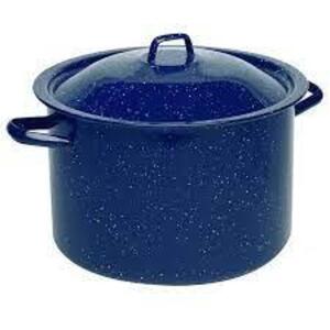 DESCRIPTION: (1) STOCK POT WITH LID BRAND/MODEL: IMUSA INFORMATION: BLUE SPECKLED RETAIL$: 25 SIZE: 6 QT QTY: 1