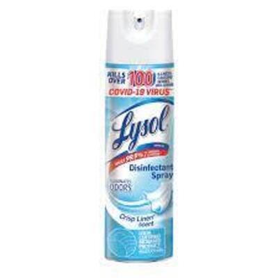 DESCRIPTION: (3) DISINFECTANT SPRAY BRAND/MODEL: LYSOL INFORMATION: CRISP LINEN RETAIL$: $10.00 EA SIZE: 19 OZ QTY: 3