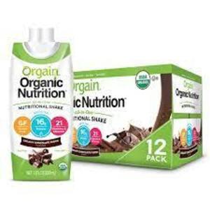 DESCRIPTION: (1) 3X4 CARTON OF NUTRITIONAL SHAKE BRAND/MODEL: ORGAIN ORGANIC NUTRITION INFORMATION: CREAMY CHOCOLATE FUDGE RETAIL$: $40.00 EA SIZE: 11