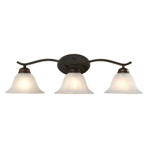 ANDENNE 3-LIGHT OIL RUBBED BRONZE VANITY LIGHT WITH BELL SHAPED MARBLEIZED GLASS SHADES