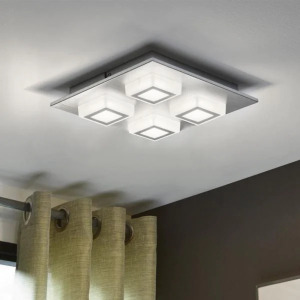 MASIANO 4-LIGHT BRUSHED ALUMINUM INTEGRATED LED SEMI-FLUSH MOUNT LIGHT WITH WHITE SHADES