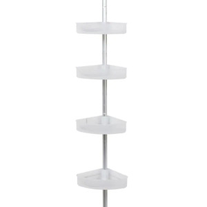 NEVERRUST ALUMINUM TENSION CORNER SHOWER CADDY IN SATIN CHROME AND FROSTED