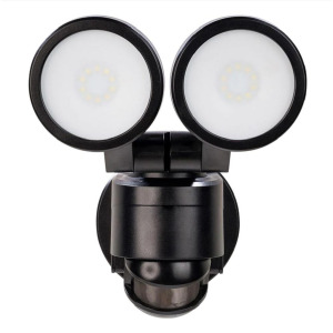 180-DEGREE BLACK MOTION ACTIVATED OUTDOOR INTEGRATED LED TWIN HEAD FLOOD LIGHT