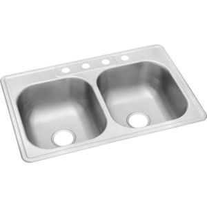 DROP-IN STAINLESS STEEL 4-HOLE DOUBLE BOWL KITCHEN SINK