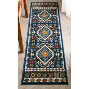 TULSA RAVIA SOUTHWESTERN AZTEC BOHEMIAN BLUE RUNNER RUG