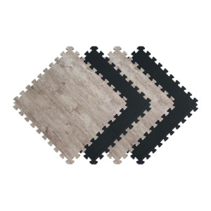 4CT PACK OF REVERSIBLE DRIFTWOOD/BLACK FAUX WOOD FOAM MATS