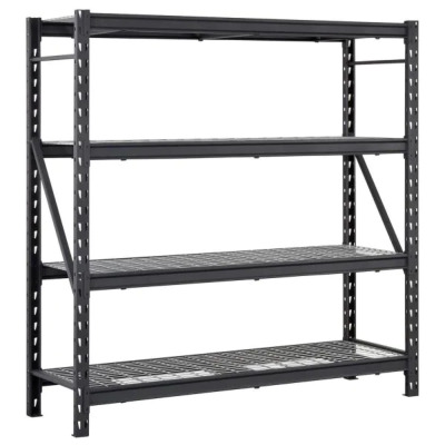 BLACK 4-TIER HEAVY DUTY INDUSTRIAL WELDED STEEL GARAGE SHELVING UNIT