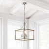 BOSWELL QUARTER 14" 3-LIGHT BRUSHED NICKEL FARMHOUSE SQUARE CHANDELIER WITH PAINTED WEATHERED GRAY WOOD ACCENTS