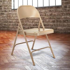4CT SET OF BEIGE METAL FOLDING CHAIRS