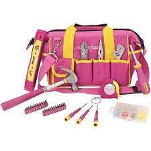 DESCRIPTION: 32-PIECE AROUND THE HOUSE HOMEOWNERS TOOL KIT-PINK INFORMATION: ESSENTIALS LOCATION: SHOP QTY: 1