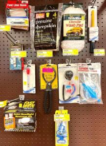 DESCRIPTION: ASSORTED AUTOMOTIVE CLEANING SUPPLIES AND ACCESSORIES AS SHOWN LOCATION: SHOP QTY: 1