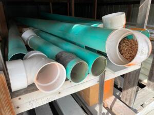 DESCRIPTION: CONTENTS OF BIN - ASSORTED PRESSURIZED PVC PIPE LOCATION: BUILDING #4 THIS LOT IS: ONE MONEY QTY: 1