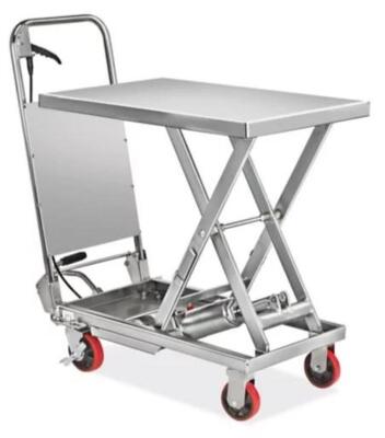 DESCRIPTION: (1) LIFT TABLE BRAND/MODEL: VESTIL/CART-200-PSS INFORMATION: STAINLESS STEEL/CAPACITY: 200 LBS RETAIL$: 1,600.00 SIZE: 32" X 17-1/2"W X 3