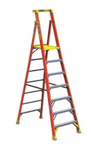 DESCRIPTION: (1) FIBERGLASS PLATFORM STEPLADDER BRAND/MODEL: WERNER/PD6207 INFORMATION: ORANGE & SILVER/LOAD CAPACITY: 300 LBS/MAX REACH: 13' RETAIL$: