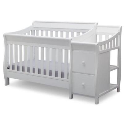 DESCRIPTION: (1) CONVERTIBLE CRIB & CHANGER BRAND/MODEL: DELTA CHILDREN/74461-100 INFORMATION: WHITE/4-IN-1/WOOD RETAIL$: 349.99 SIZE: 70.75"L X 33.5"