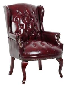 DESCRIPTION: (2) TRADITIONAL WINGBACK GUEST CHAIR BRAND/MODEL: BOSS/B809-BY INFORMATION: BURGUNDY/HARDWARE NOT INCLUDED, MUST COME INTO INSPECT/MINOR