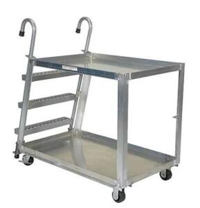 DESCRIPTION: (1) ALUMINUM CART WITH LADDER BRAND/MODEL: VESTIL/KSP2A2848 INFORMATION: SILVER/2-TIER/LOAD CAPACITY: 330 LBS RETAIL$: 755.57 SIZE: 53"H