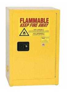 DESCRIPTION: (1) FLAMMABLE SAFETY CABINET BRAND/MODEL: EAGLE/1925X INFORMATION: YELLOW/1-SHELVES/RECESSED PULL HANDLE RETAIL$: 864.79 SIZE: 35"H X 18"