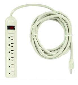 DESCRIPTION: (1) SURGE PROTECTOR OUTLET STRIP BRAND/MODEL: POWER FIRST/52NY42 INFORMATION: BEIGE/250 RATED JOULES/60 HZ RETAIL$: 21.46 SIZE: 9-21/32"L