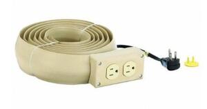 DESCRIPTION: (1) COVERED EXTENSION CORD BRAND/MODEL: FLEXIDUCT/12'EF3 INFORMATION: BEIGE/2-OUTLET RETAIL$: 108.17 SIZE: 12'COVERED LENGTH X 14'LENGTH