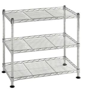 DESCRIPTION: (1) WIRE SHELVING UNIT BRAND/MODEL: SANDUSKY/WS181018-C INFORMATION: 3-SHELVES/CHROME RETAIL$: 77.85 SIZE: 10"D X 18"W X 18"H QTY: 1