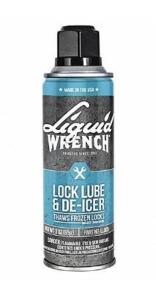 DESCRIPTION: (12) LOCK LUBRICANT BRAND/MODEL: LIQUID WRENCH/LLD03-6 INFORMATION: WHITE/FROST PREVENTION RETAIL$: 16.52 EACH SIZE: 3 OZ. QTY: 12