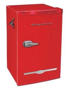 DESCRIPTION: (1) RETRO MINI FRIDGE BRAND/MODEL: FRIGIDAIRE/EFR376-RED INFORMATION: RED/CAPACITY: 3.2 CU-FT RETAIL$: 195.83 SIZE: 20.2"W X 20.8"D X 36.