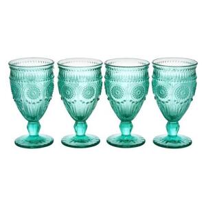 DESCRIPTION: (4) ADELINE GOBLETS BRAND/MODEL: THE PIONEER WOMAN/82796.04R INFORMATION: TEAL/FOOTED GLASS RETAIL$: 24.99 PER LOT SIZE: 12 OZ [10.24"L X