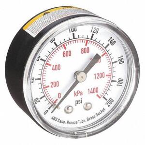 DESCRIPTION: (3) COMMERCIAL PRESSURE GAUGE BRAND/MODEL: GRAINGER #4FMC8 RETAIL$: $10.19 EA SIZE: 2IN DIAL 0-200 PSI QTY: 3