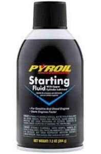 DESCRIPTION: (6) STARTING FLUID BRAND/MODEL: PYROIL RETAIL$: $5.00 EA SIZE: 11 OZ QTY: 6